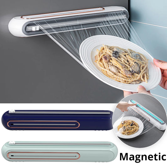 Magnetic Refillable Plastic Wrap Dispenser With Cutter, Tin Aluminum Foil Dispenser Cutter, Film Wrap Dispenser Kitchen Tool