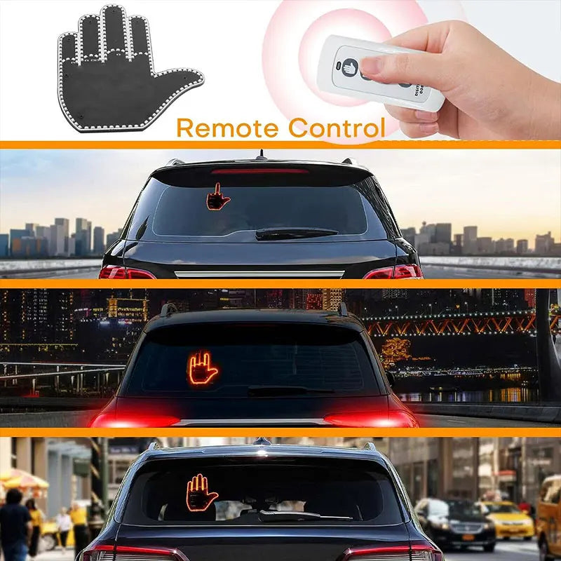 Universal Fun Car Middle Finger LED Light  with Remote Car Gadgets & Road Rage Sign Funny Rear Window Sign Car Accessories