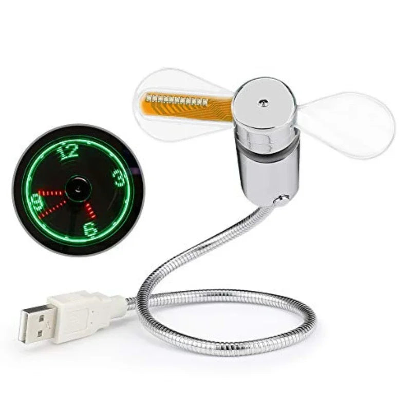 Hand Mini USB Fan Portable Gadgets Flexible Gooseneck LED Clock Cool for Laptop PC Notebook Real Time Display Durable Adjustable