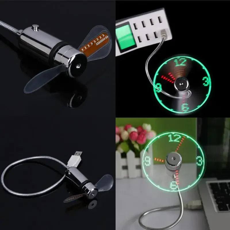 Hand Mini USB Fan Portable Gadgets Flexible Gooseneck LED Clock Cool for Laptop PC Notebook Real Time Display Durable Adjustable